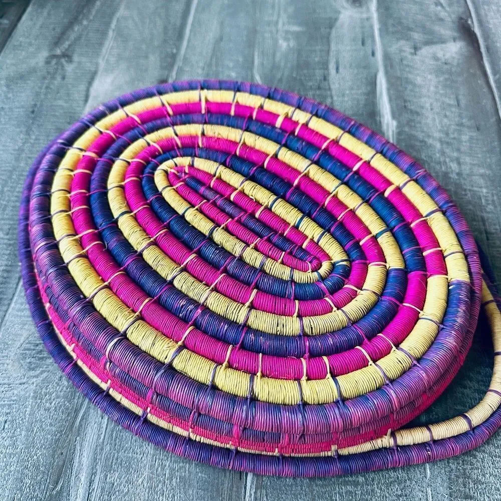 Bohemian Pink Hand Woven Straw Baskets Decor Bundle Lot